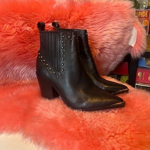 Black Leather studded Kenneth Cole moto heeled boots